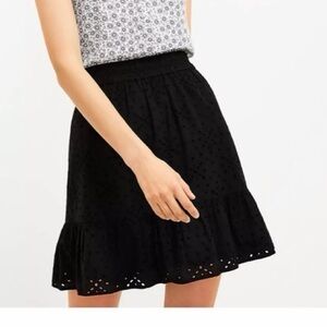 LOFT Black Flounce Eyelet Mini Skirt Size Medium